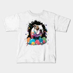 Bulldog Spring Easter Egg Watercolor Splatter Painting Pet Art Kids T-Shirt